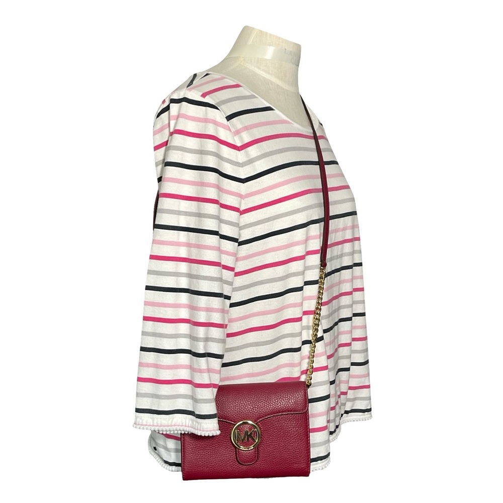 Talbots 3/4 Sleeve Multicolor Nautical Stripes Pom Pom Trim Cotton T-shirt SzXLP - Picture 3 of 9
